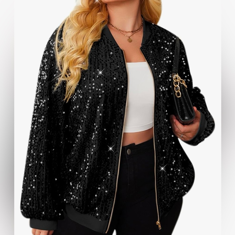 Black sequin zip up jacket